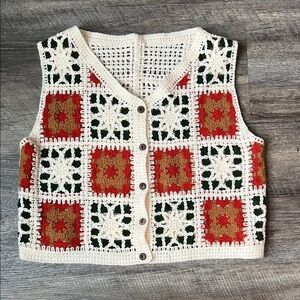 Women's Knitted Vest Vintage Floral Embroidery Vest Sleeveless Cardigan ♣️